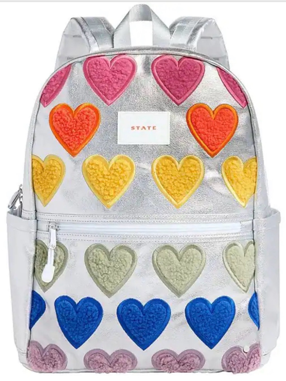 Kids Kane Fuzzy Hearts Double Pocket Backpack | STATE Girls Backpack
